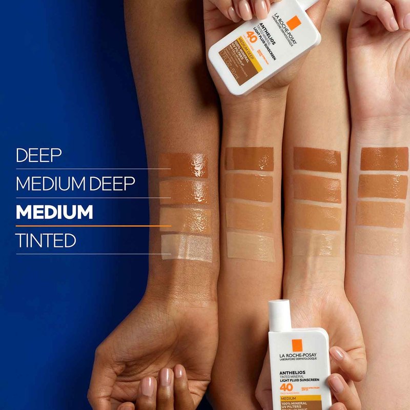 La Roche-Posay Anthelios Tinted Sunscreen SPF 40, Broad Spectrum SPF + Antioxidants, Titanium Dioxide & Zinc Oxide Sunscreen, 4 Flexible Shades With No White Cast, Oil Free & Oxybenzone Free