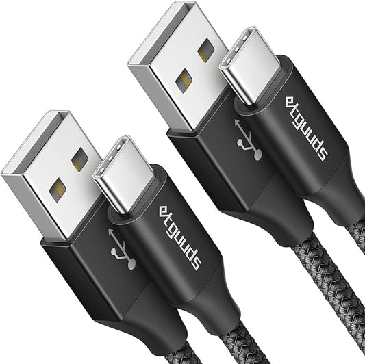etguuds USB A to USB C Cable 6ft, 2-Pack, 3A Fast Charging Type C Charger Cord for iPhone 17 16 15 Pro Max 16e 17 Air, Samsung Galaxy S25 S24 S23 S22 S21 S20 A17 A16 A56 A55 Flip Fold, Black