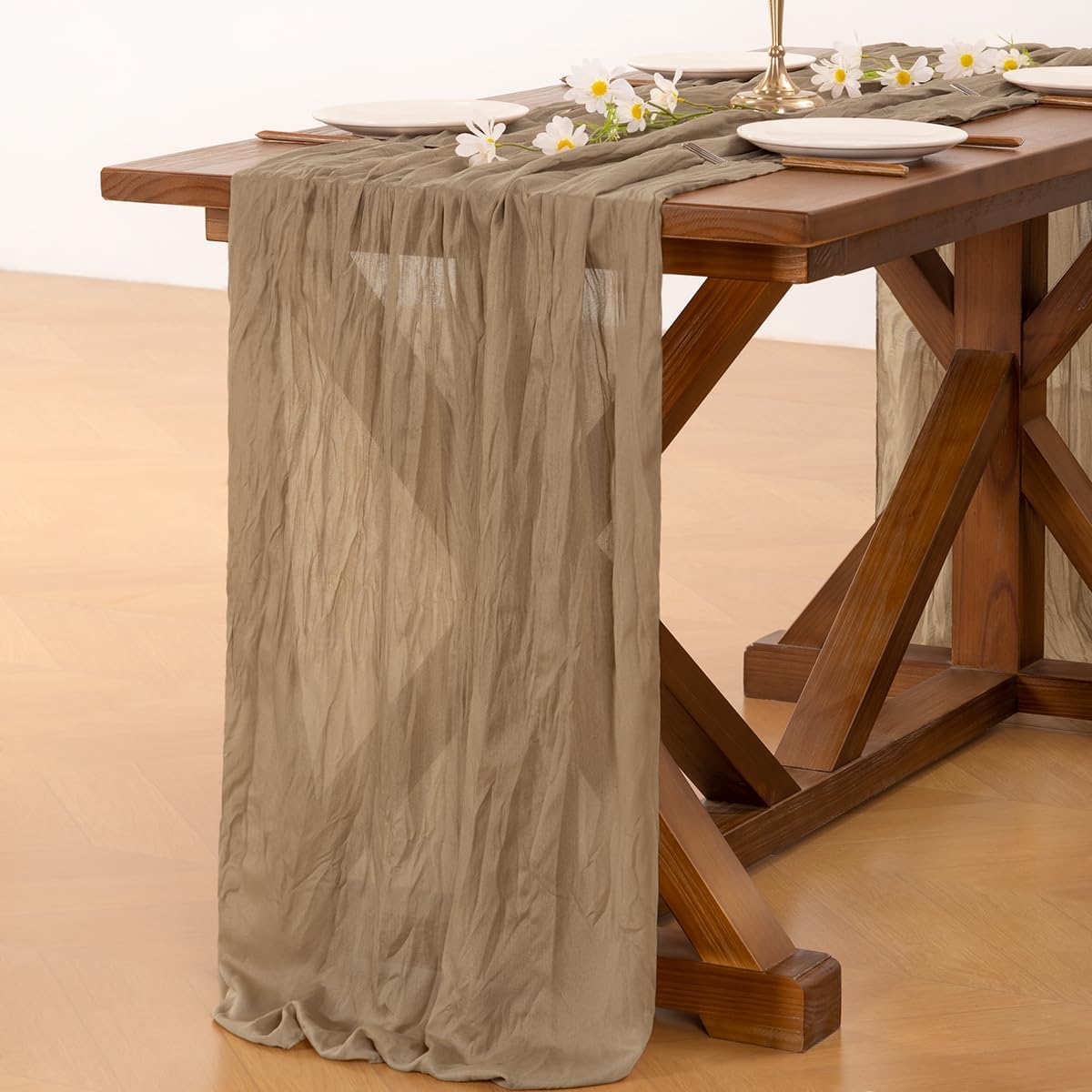 Socomi Cheesecloth Table Runner - 3pcs Nude Brown Boho Rustic Decor | 120 Inch for Weddings & Events