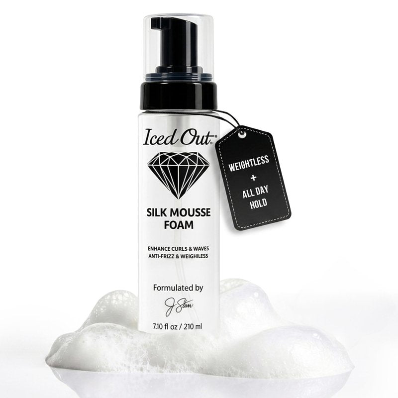 Iced Out Silk Mousse Foam | Volumizing & Curl Enhancing Hair Mousse for Men & Women – Frizz Control, Adds Shine, Long-Lasting Shape & Hold | 7.10 fl oz