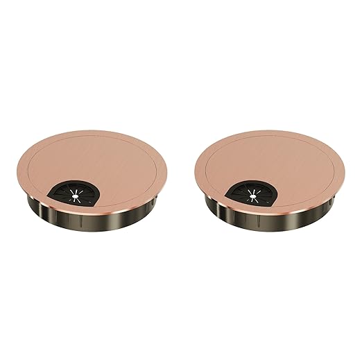 Skweawert 2 Pack Desk Grommet 2-1/8 Inch 53mm, Zinc Alloy Computer Desk Wire Hole Cover, Office Desktop Cord Cable Hole Metal Ring, Red Bronze