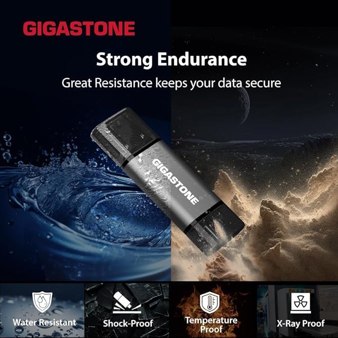 GIGASTONE 64GB Dual USB Flash Drive 5-Pack, USB 3.2 Gen 1, 2-in-1 USB C+A, Speed Up to 100MB/s, Head Cap Design Thumb Drive, Plug & Play for Smartphone/PC/Mac/TV/Car Audio, USB 2.0/3.0/3.1 Compatible