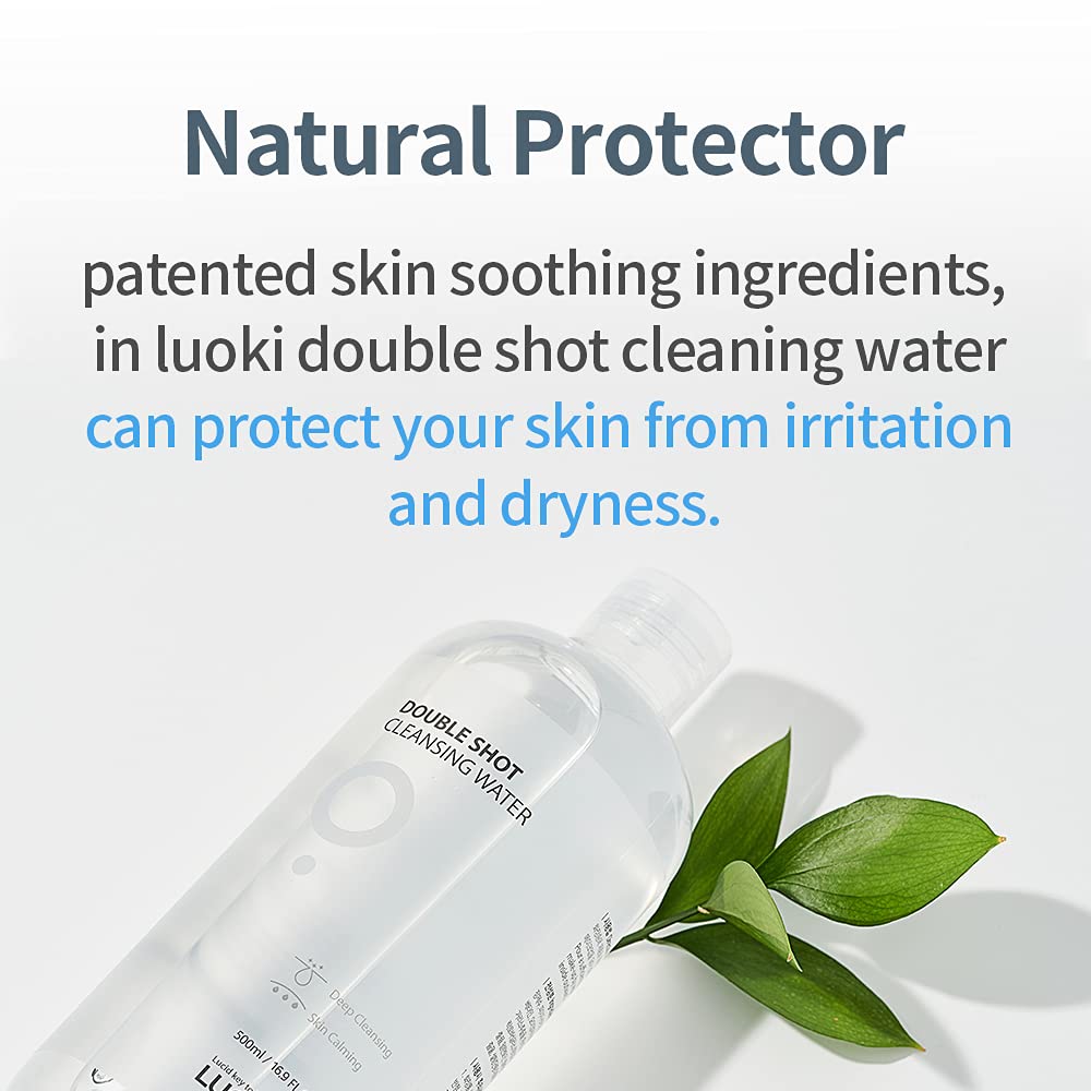 luoki Double Shot Cleansing Water 500ml (16.9 fl oz) - Hypoallergenic Deep Clean Micellar Cleansing Water and Makeup Remover… (16.9 Fl Oz) (Pack of 2)