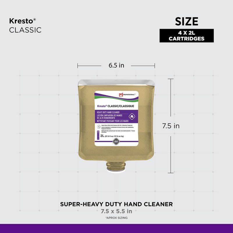 SC Johnson Professional Kresto Classic Industrial Super Heavy Duty Hand Cleaner with Grit, Hand Cleaner and Degreaser, 2 Liters, 4 Count, for Professional Use Only
