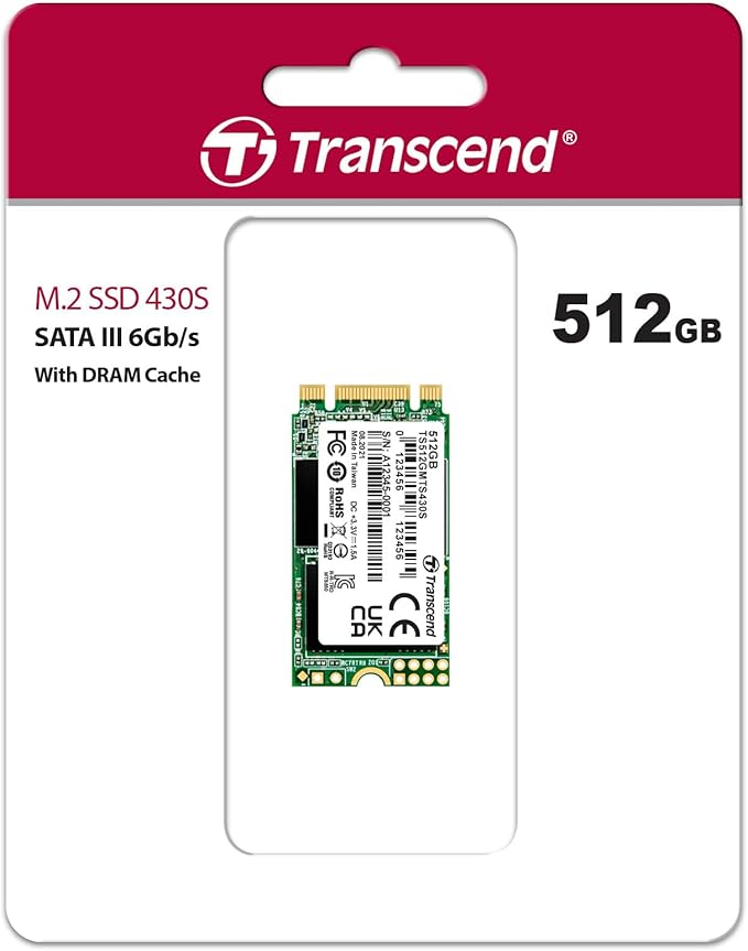 Transcend MTS430 512GB M.2 2242 SATAIII SSD with Dram Cache, Up to 560MB/s, Compatible with Ultrabook/Laptop/PC/Desktop, 3D TLC NAND Flash Internal SSD, LDPC Error Correction, SLC Cache, B+M Key
