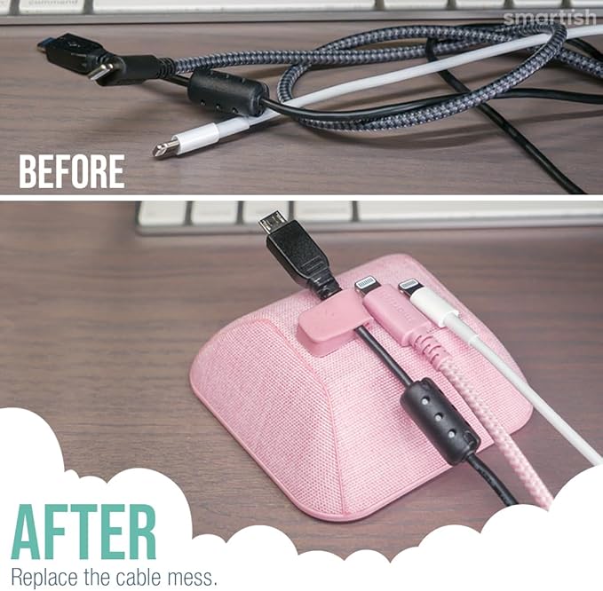 Smartish® Magnetic Cord Holder - Cable Wrangler Organizer with Magnet Clips for Charger Management on Desktop, Nightstand for USB-C + Lightning - I'm Blushing