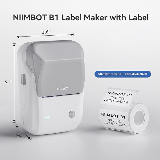 NIIMBOT B1 Label Maker Machine, Thermal Label Printer Easy to Use for Office, Home, Business, Came with 1 Roll White Label(Grey)