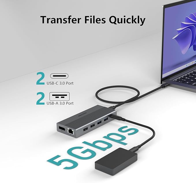 DIKEQINN 13-in-1 USB C Docking Station: Triple 4K Display, 100W Power Delivery, 5Gbps Data Ports, SD/MicroSD Slot - for Dell XPS, HP Laptops & ThinkPad