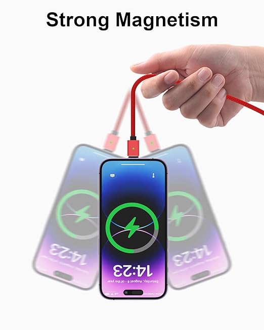 ZBF Magnetic Charging Cable 3A Fast Charging (4-Pack, 3.3/3.3/6.6/6.6 ft) 3 in 1 Magnetic Phone Charger, 480Mbps Data Transfer, USB A to Type C Charger Cable USB-C/Iproduct Micro USB Device (Deep Red)