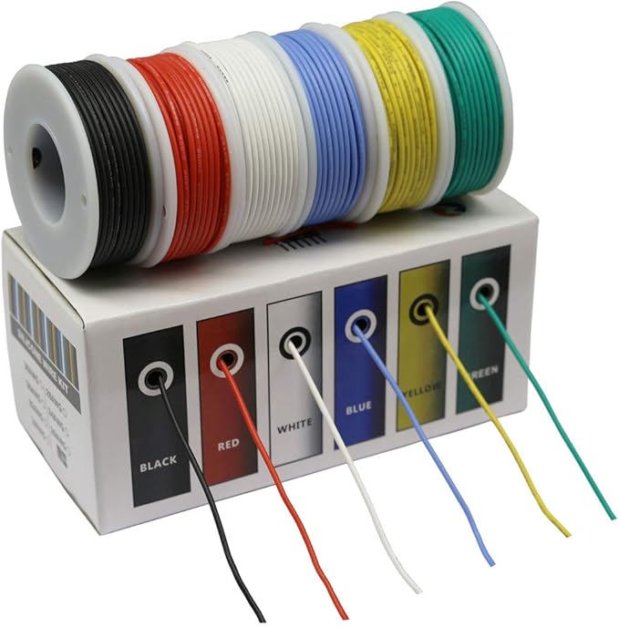 CBAZY 22 Gauge Flexible Silicone Wire Hook up (Stranded Wire Kit) Electric Wire 6 Colors 19.6 feet Each 22 AWG