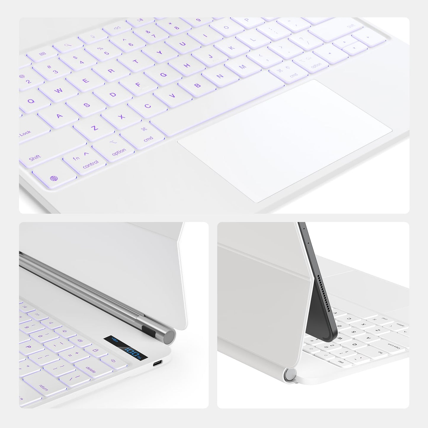 for iPad Pro 13 inch M5 2025 & M4 2024 case with keyboard M4,Magnetic Attach,Multi-Gesture Trackpad,7-Color Backlit,Shortcut Keys,Auto sleep/awake,Magic Keyboard for iPad Pro 13-inch M4 2024,White
