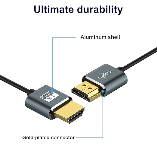 Twozoh Slim 4K HDMI Cable 3.3FT 5 Pack, Ultra Thin & Flexible Skinny HDMI to HDMI 2.0 Cord Support 4K/60HZ 18gbps Laptop, Monitor, PS5, PS4, Xbox One, Fire TV