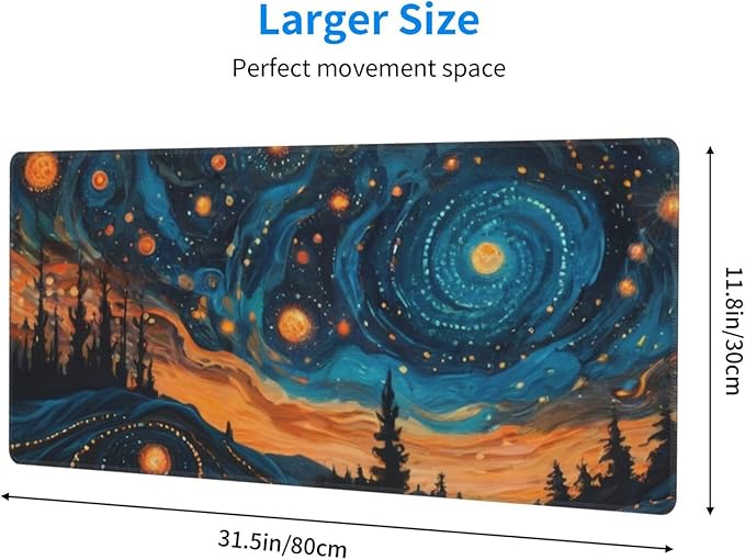 PPZCXWP Gaming Mouse Pad, Large Non-Slip Rubber Base Mousepad, Keyboard Mouse Mat, Desk Pad with Stitched Edges, 31.5x11.8inch, Abstact Sky, PPZCXWP007
