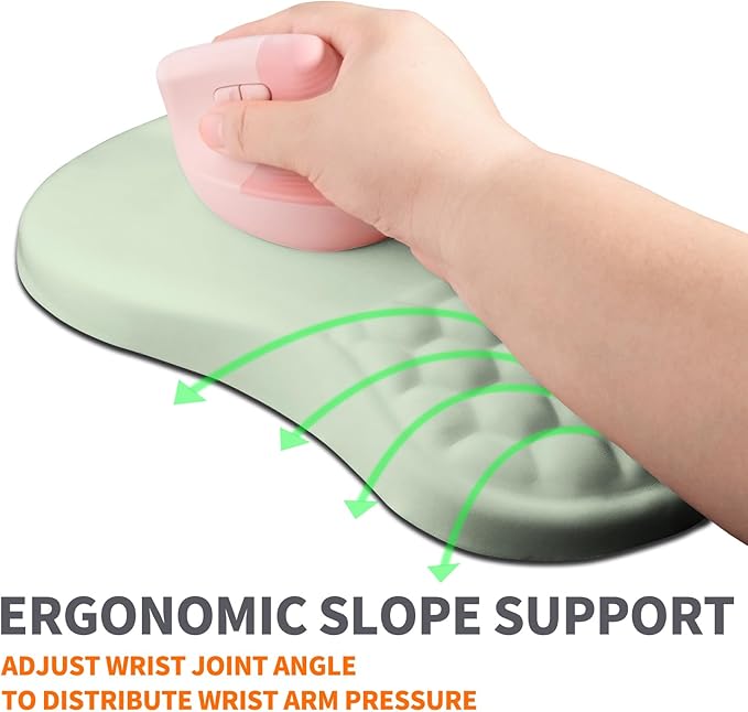 Armanza Ergonomic Joint Wrist Support Mouse Pad with Memory Foam Cushion Massage Bump, Carpal Tunnel Pain Relief Mousepad Slope Design for Wrist Rest, 11.8x7.9 in, DarkSeaGreen