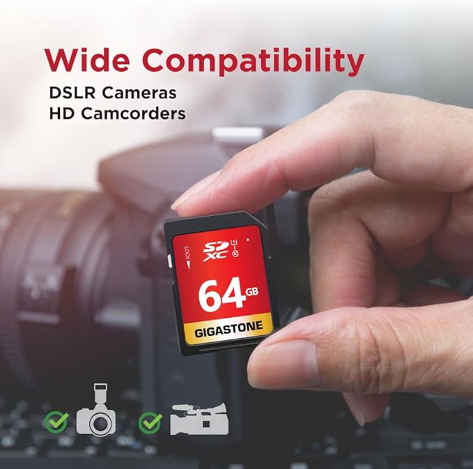 GIGASTONE 64GB SD Card 10-Pack UHS-I U1 Class 10 SDXC Memory Card High Speed Full HD Video Olympus Digital Camera with 10 Mini Cases