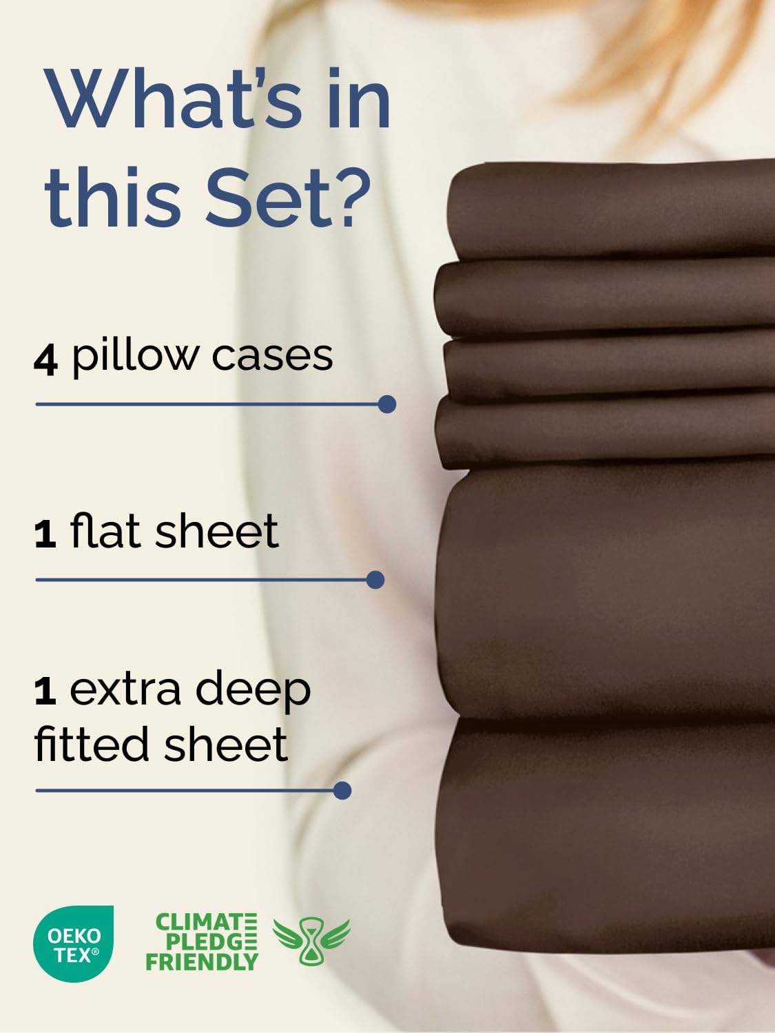 Skiennix Extra Deep Queen Sheet Set - 6 Piece Breathable Cooling Bedding - Soft Wrinkle-Free Brown