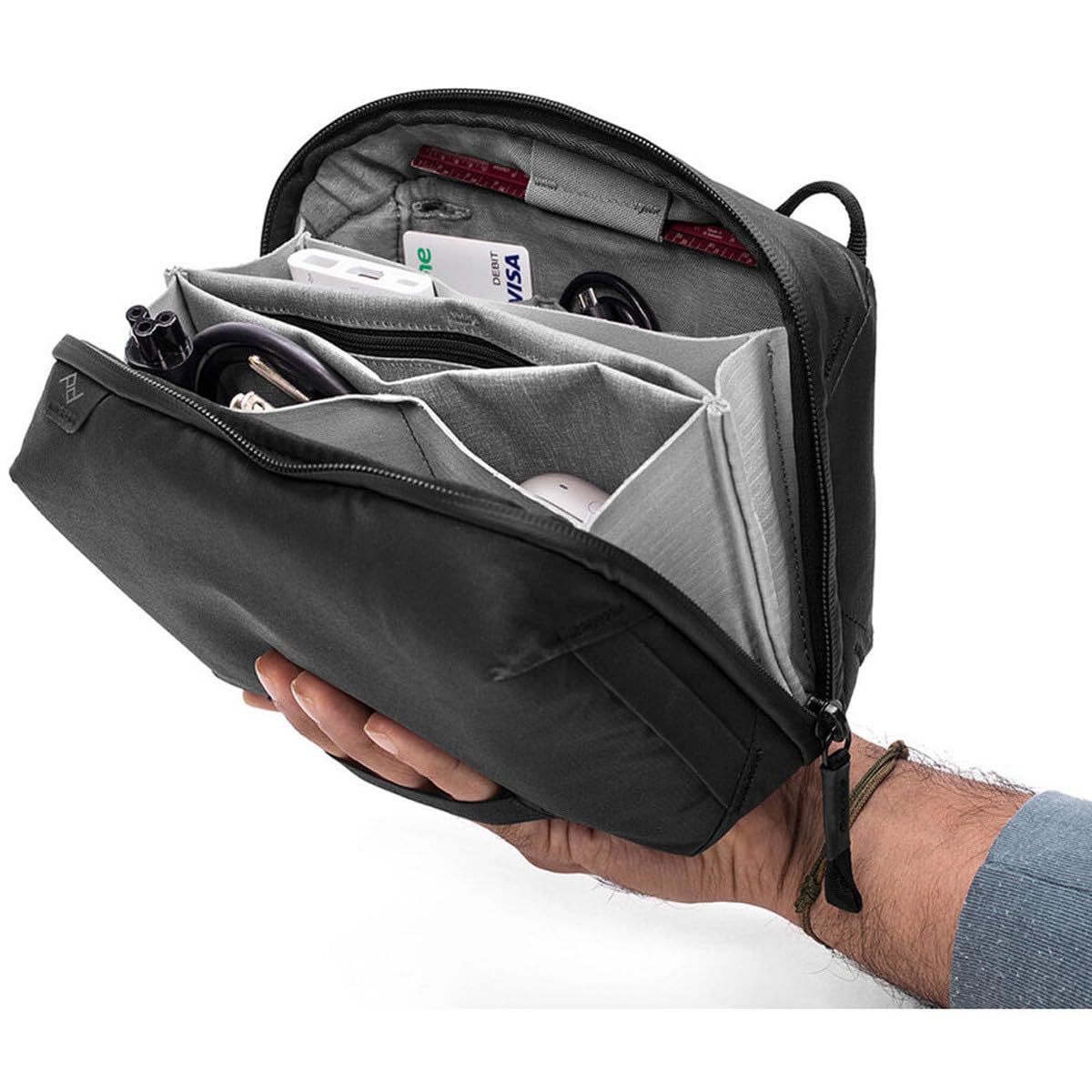Peak Design Tech Pouch, Black, Electronics Organizer for Travel or Everyday Carry, Origami-Style Storage, Cable Pass-Through, Weatherproof Recycled Nylon, Gear Carry Bag for Men and Women
