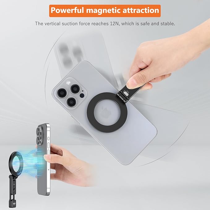 VRIG MG-23 Magnetic Phone Holder Compatible with Magsafe for iPhone 17 16 15 14 13 12 Pro Max Plus Series,Aluminum Tripod Mount Adapter with 1/4”-20 & Cold Shoe for Video Recording