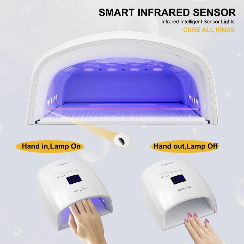 BNYLFGX UV Light for Nails, UV Nail Lamp for Gel Nails 66W, Rechargeable LED Nail Dryer with 5 Timer Setting Auto Sensor Fast Nail Light Curing Lamp for Salon & Home, Black