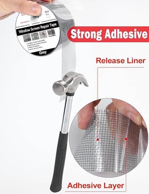 WOHOHOHO Window Screen Repair Tape, 2 in X 20 FT (240IN) Grey Screen Patch Repair Kit, 3-Layer Strong Adhesive Invisible Screen Tape Mesh Repair for Windows, Doors Garage Mosquito Net Magnetic Screen