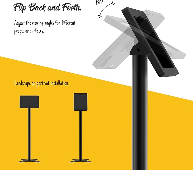 Beelta Tablet Kiosk Floor Stand, Anti-Theft, Rotate Lockable Metal Tablet Enclosure+Aluminum Pole+Metal Base, Compatible with 10.9" iPad 10th, Pro 11" 1 2 3 4, Air 4 5, Air 11"(M2/M3), iPad 11"(A16)