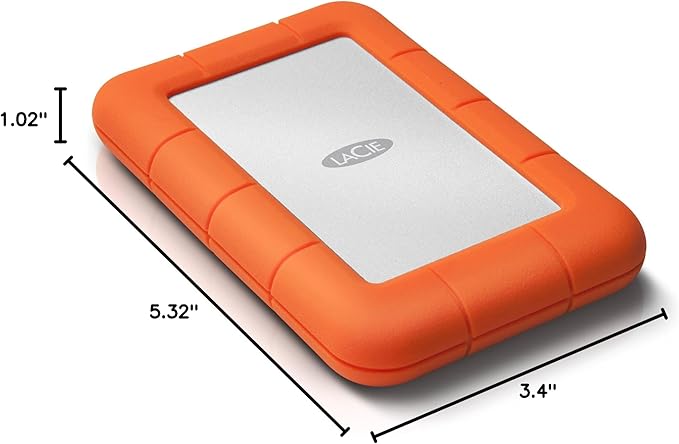 LaCie Rugged Mini, 1TB, 2.5", Portable External Hard Drive, for PC Mac iPad and iPhone, Data Rescue Service (LAC301558)