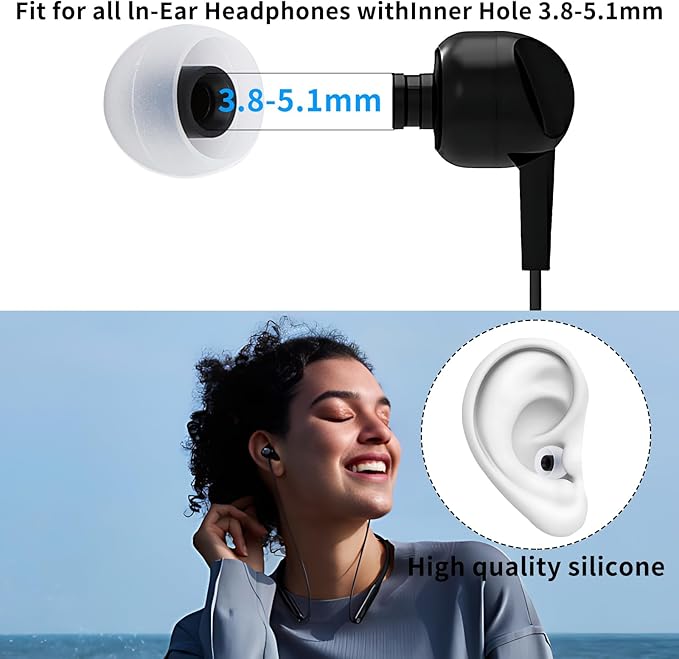 TSZYYM Earbud Tips Ear Bud Tips Soft Anti Slip Washable and Reusable Silicone Replacement Earbud Tips Fit Most in-Ear Earbuds(Inner Hole 3.8mm -5.1mm) 18pcs S M L