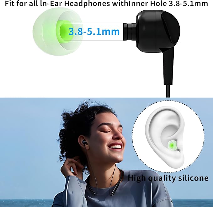 TSZYYM Earbud Tips Ear Bud Tips Soft Anti Slip Washable and Reusable Silicone Replacement Earbud Tips Fit Most in-Ear Earbuds(Inner Hole 3.8mm -5.1mm) 18pcs S M L