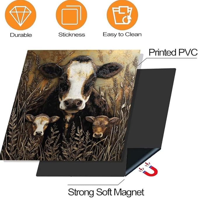 Rustic Farmhouse Cow Kitchen Decor Dishwasher Magnet Cover Decal, Wheat Field Magnetic Dish Washer Panel Door Vinyl Sticker, Refrigerator Magnets,Easy to Clean, 23 x 26 inch