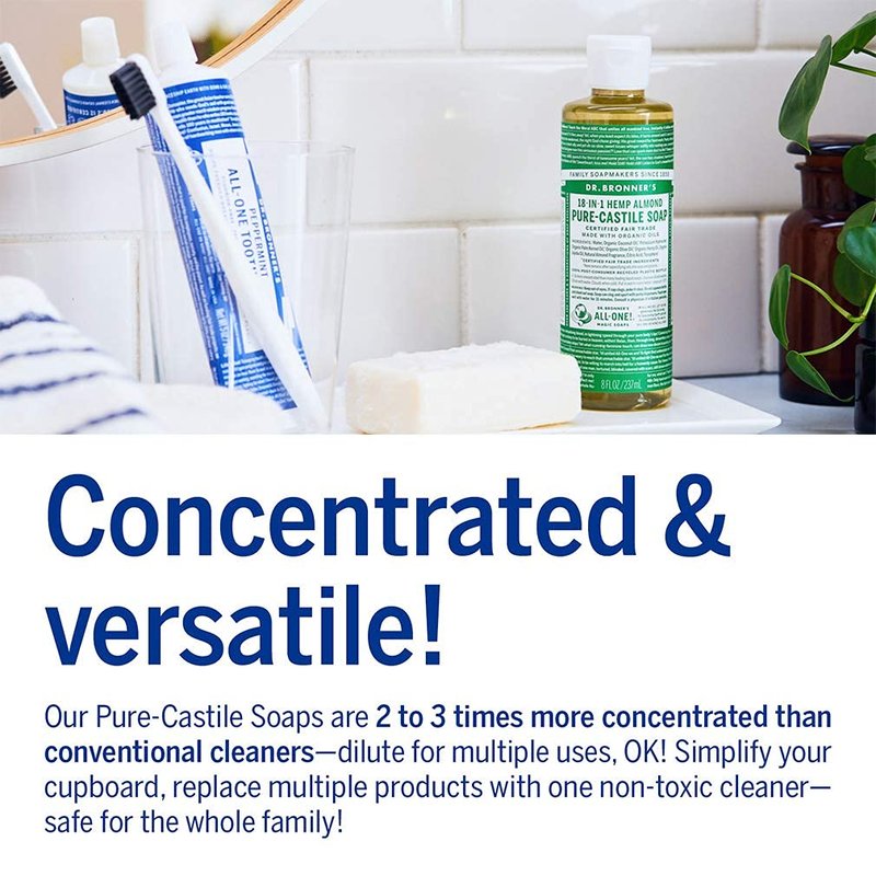 Dr. Bronner's Pure-Castile Liquid Soap - Almond Scent, 32 oz | Organic, Vegan, 18-in-1 Uses