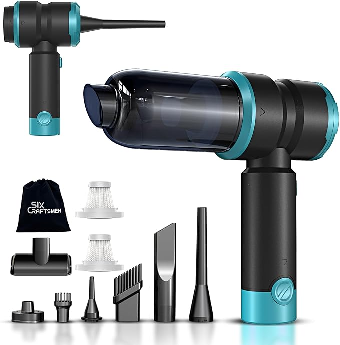 SIX CRAFTSMEN Car Vacuum Cleaner, 4-in-1 Cordless Rechargeable Mini Vacuum with Air Duster
