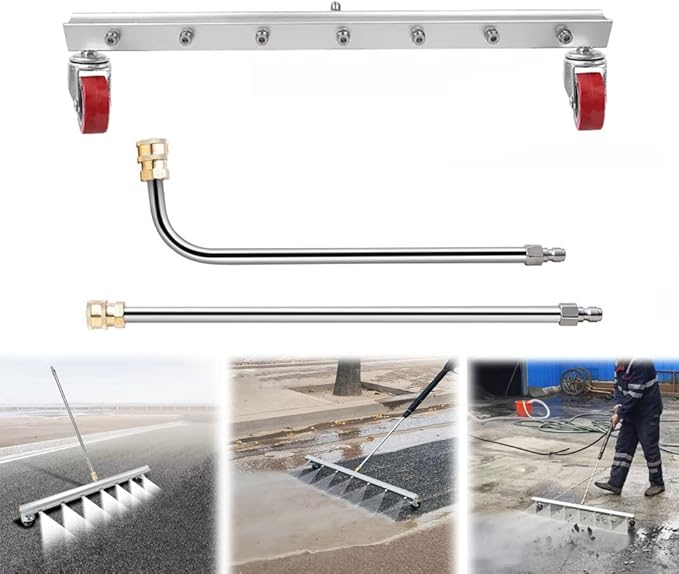 25 inch Water Broom Pressure Washer Surface Cleaner 4000 Psi Power Broom Sweeper with 7 Nozzles 2 Extension Wand for Concrete Driveway Sidewalk Deck, Roof Floor Cleaning