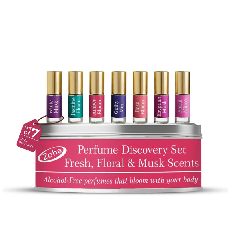 Zoha Perfume Discovery Set | Sample Perfumes for Women & Men with Fresh, Floral & Musk Scents | Alcohol-free Layering Perfume Oils | Travel Size Long Lasting Fragrance Sampler | 7 Scents of 2ml