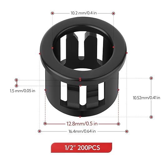 GAGIRA 200PCS 1/2" Black Cable Snap Bushing Grommet, Snap in Cord Bushing Protect Cables