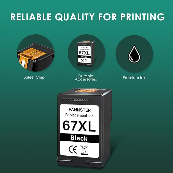 fannster 67XL Ink Cartridges Black Color Combo Pack Replacement for Ink 67 67XL 67XXL DeskJet 2755e 2755 2700e 2700 2734e 4155e Envy 6055e 6400 6000 Envy Pro 6458 Printer 1 Black