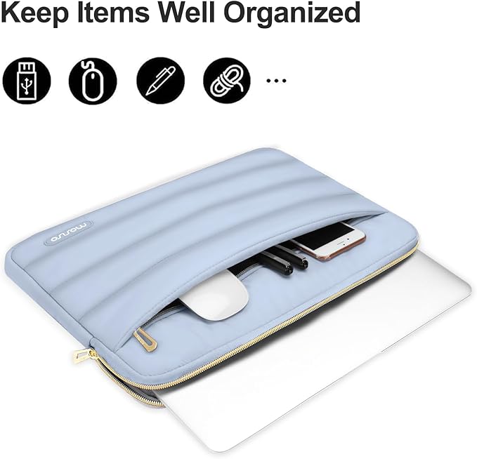 MOSISO Laptop Case 13.3 inch,13-13.3 inch Puffy Laptop Sleeve Compatible with MacBook Neo/Air 13.6 M5 M4 M3 M2 M1/Pro 13/14,HP Dell ASUS Lenovo,Polyester Horizontal Bag with Small Case, Baby Blue