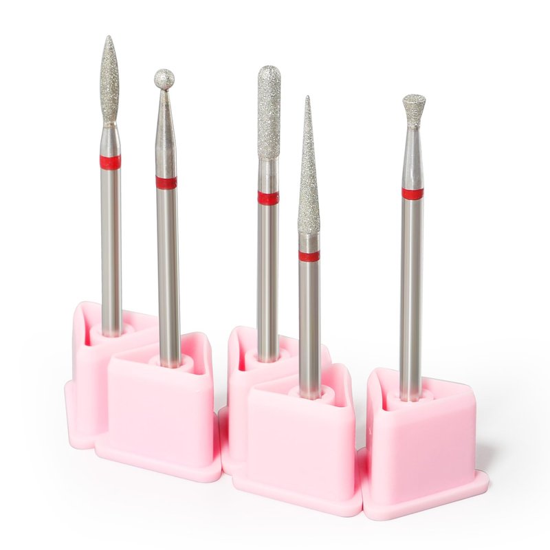 QUNZHAO 5Pcs Diamond Nail Drill Bits sets,3/32'' Professional Drill Machine Accessories Remove Nail Art Design Manicure (Pink 01set)
