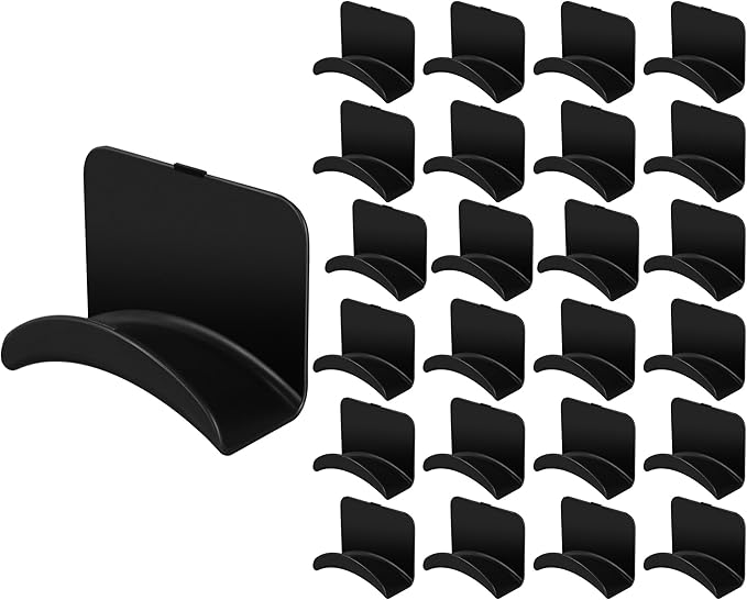Wonderjune 24 Pcs Headphone Wall Hangers Adhesive Gaming Headset Holder Hooks for Wall Mount Strong Universal Stand Hooks for Most Headphone Controller, Hat, Baseball Caps, Door, Closet (Black)