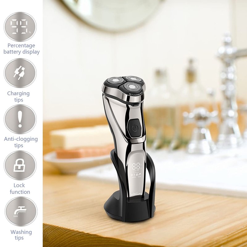 WELIRY Electric Razor for Men Shaver Mens for Shaving with Pop-up Trimmer Electric Rotary Shavers for Men Wet & Dry Cordless Waterproof USB Rechargeable