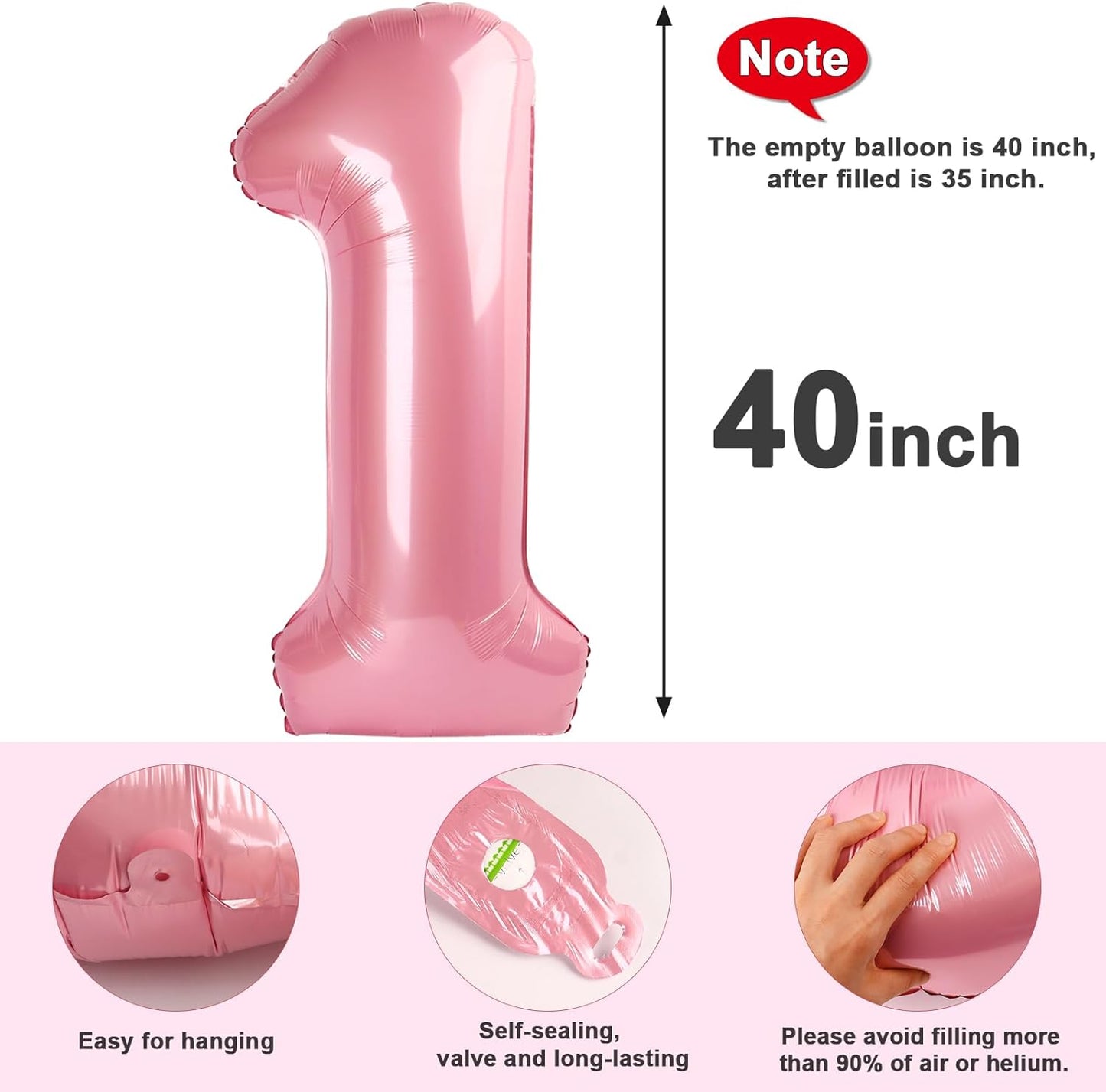 Skiennix Pastel Pink Number Balloon - 40 Inch Large Foil for 16th Birthday & Wedding Decor