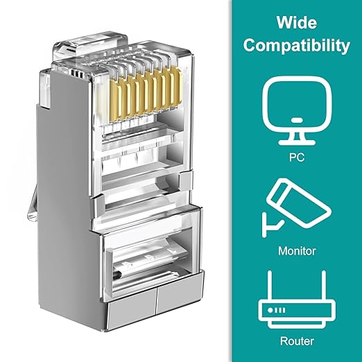 Brileine 100-Pack Cat 6 Pass Through Shielded RJ45 Connectors with RJ45 Boots Cover (Cat6 Connector/ Cat5e Connector/Ethernet Ends/Cat 6 Ends/ RJ45 Modular Plugs) for Solid or Stranded STP Cable