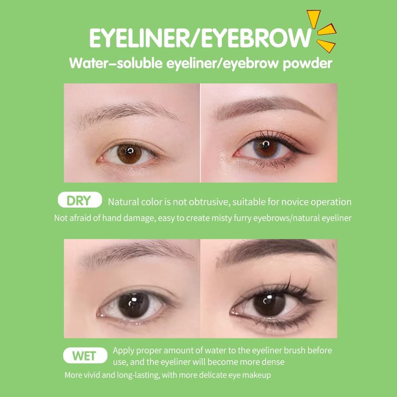 Gel Eyeliner Eyebrow Powder, Waterproof Smudgeproof Long Lasting Makeup Eyeliner Gel with Brush Mirror, Pack of 1 (Black)