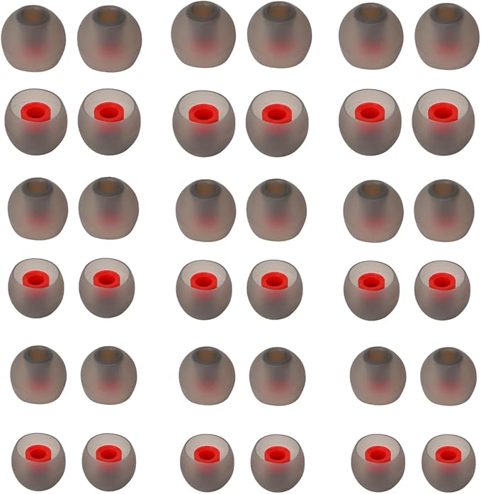 CYADCI Earbud Tips Soft and Comfortable Silicone Ear Bud Replacement Pieces Fit Most in-Ear Headphones，Inner Hole 3.8mm -5.5mm，18 Pairs Black and Red S/M/L Replacement Earbud Tips