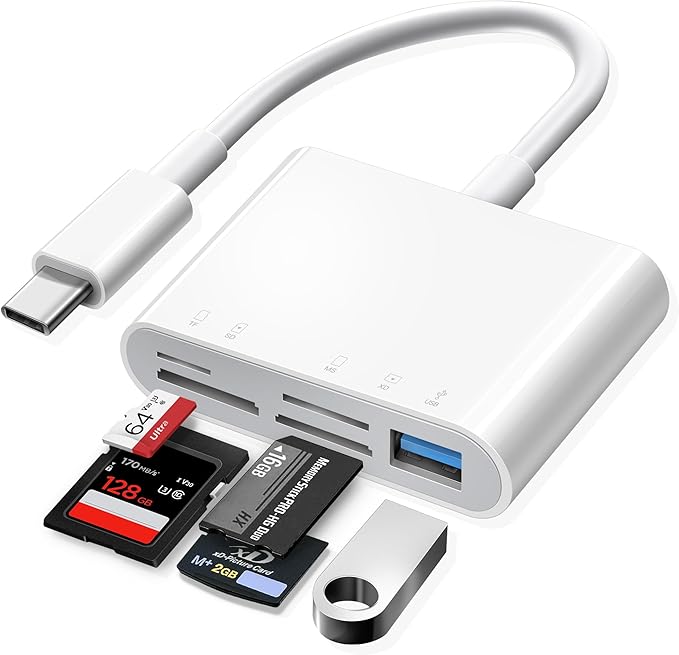 Oyuiasle USB C SD Card Reader, USB-C to SD MicroSD XD Picture MS Memory Stick Cards, Type C 5 Slots Memory Card Adapter for iPhone 15 iPad Mac Laptop MacBook and Android Galaxy More USBC Devices