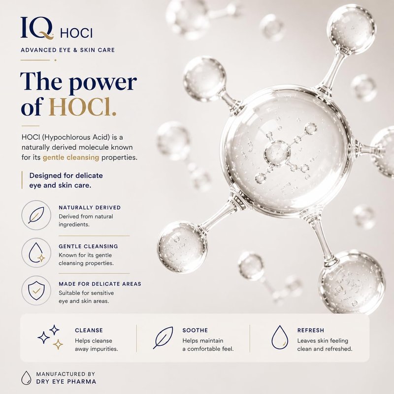 IQ® HOCL PURE Eyelid Cleansing Spray – 0.02% Hypochlorous Acid – Gentle Hydrating Formula for Daily Eyelid Hygiene – Doctor Recommended, Alcohol-Free, Additive-Free – Made in Canada