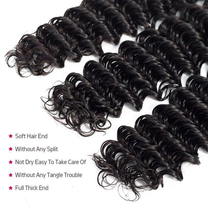 Deep Wave Human Hair Bundles 12 14 16 Inch Deep Curly Bundles Human Hair Double Weft 12A Brazilian Virgin Remy Hair Full and Thick