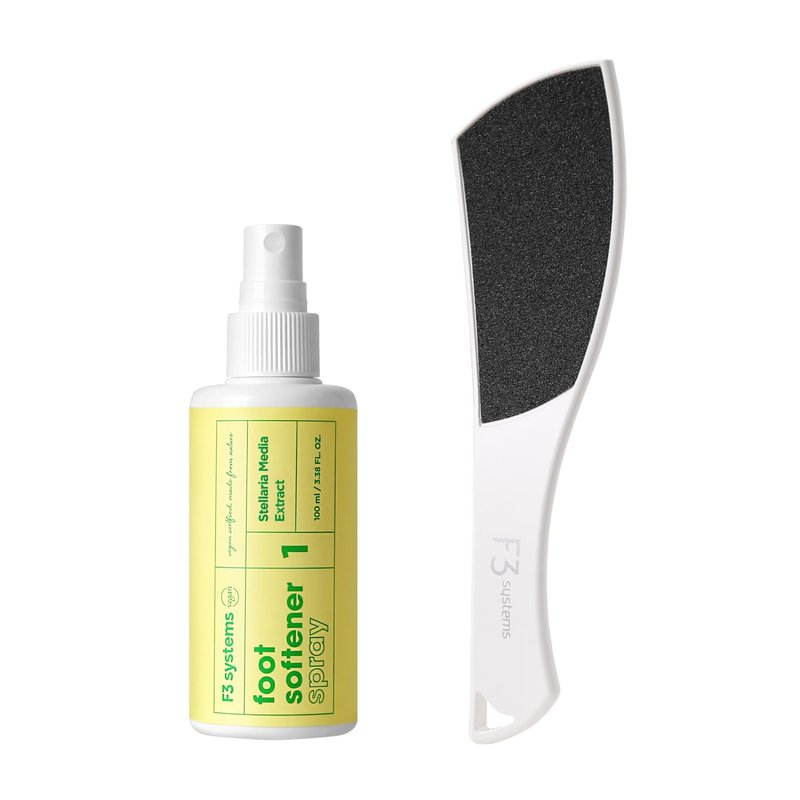 F3 Systems S-Line Emery Foot File & Foot Spray Set, Colossal Double-Sided Pedicure Tool, Effective for Cracked Heel, Ergonomic Design for Easy Grip, Dead Skin Remover, Callus Rasp, Scrubber