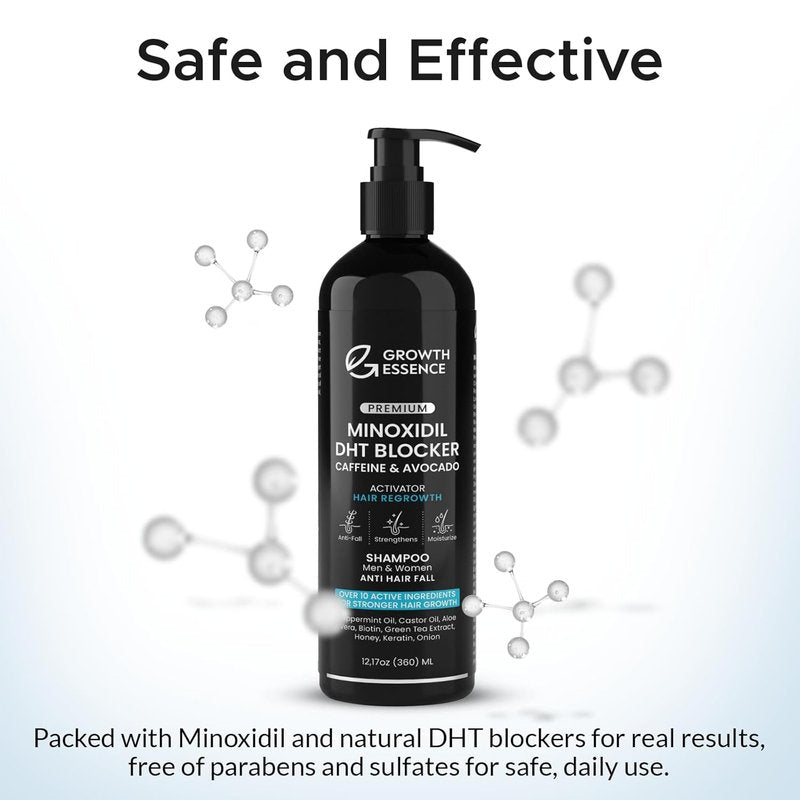 Minoxidil & Biotin Shampoo for Hair Growth - Caffeine, Castor Oil & Onion Infused | DHT Blocker for Thicker, Healthier Hair