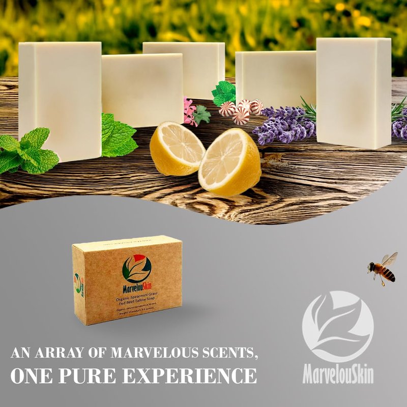 Geranium Tallow Soap Bar - Grass Fed Beef Tallow & Essential Oil | Gentle Cleanse for Face & Body, 3 Pack