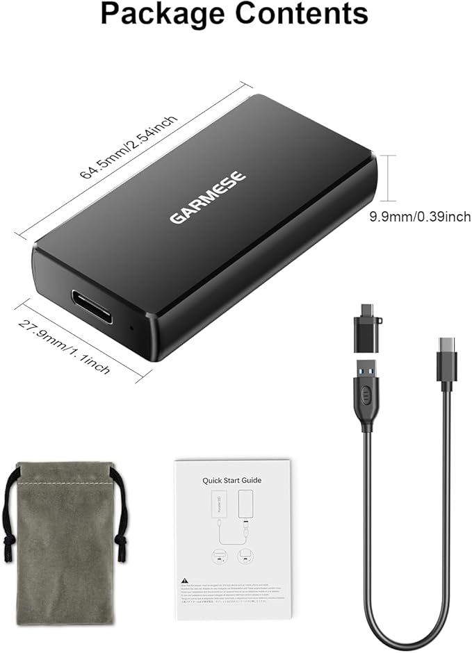 GARMESE 120GB Portable SSD Up to 350MB/s USB 3.2 Gen 1 External SSD with Dustproof/High Temperature Resistance Type-C External Solid State Drive Reliable Storage